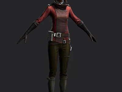 Game Movie Character Costume Design With Red Jacket Dark Pants And Black Gloves 3d model