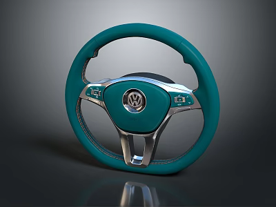 Teal Car Steering Wheel With Volkswagen Logo Silver Accents And Modern Design 3d model