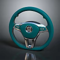 Teal Car Steering Wheel With Volkswagen Logo Silver Accents And Modern Design