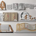 Decorative Traditional Chinese Sculptures With Book Scrolls Chinese Characters And Cloud Patterns 3d model