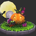 Halloween Decorations With Jack O Lantern Full Moon Tombstone Bats And Boo Sign