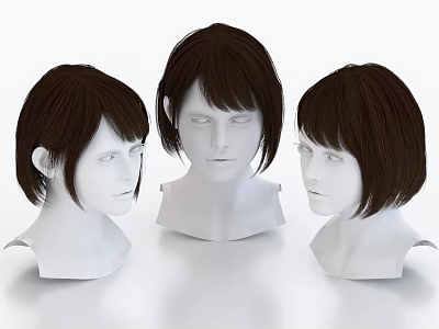 Three White Head Mannequins With Brown Short Hair Decorative Display Set 3d model