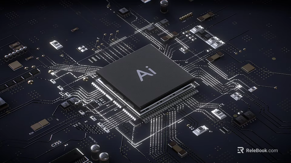 Smart Machine AI Chip Integrated On Circuit Board With Electronic Components 3d model