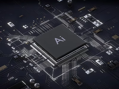 Smart Machine AI Chip Integrated On Circuit Board With Electronic Components 3d model