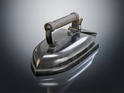 Vintage Metal Electric Iron with Wooden Handle as Daily Electrical Appliance 3d model
