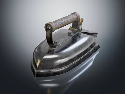 Vintage Metal Electric Iron with Wooden Handle as Daily Electrical Appliance 3d model