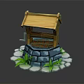Traditional Well Structure With Wooden Roof Stone Paving And Green Grass Decor