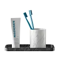 Modern Bathroom Accessories With Toothbrushes Toothpaste Cup And Glass Vase
