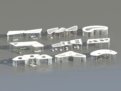 Modern Pergola Designs With Various Shapes And Sleek White Structures 3d model