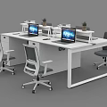 Modern Office Desks with Laptops Ergonomic Chairs Small Plants and Storage Cabinet