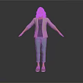 Man With Long Hair Wearing Beige Jacket Gray T-shirt Blue Pants Beige Shoes Arms Outstretched