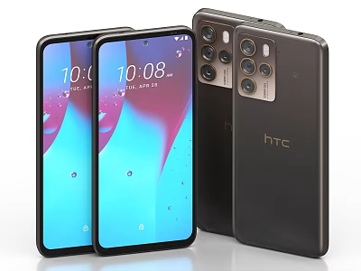 HTC Smartphones Featuring Multiple Rear Cameras And Modern Display Screen Design 3d model