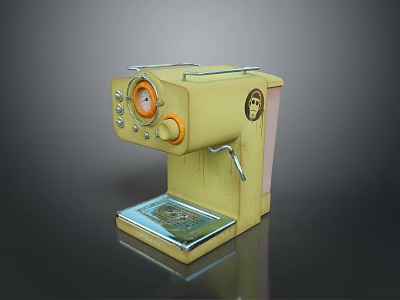 Yellow Vintage Computer Device With Knobs Buttons Tray Base And Small Image Panel 3d model