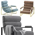 Modern Orange Upholstered Lounge Chair With Striped Cushion And Metal Frame