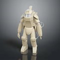Beige Mechanical Robot Character With Transparent Visor And Connected Tubes Standing Pose 3d model