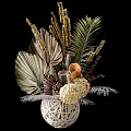 Natural Woven Vase With Dried Palm Leaves Pine Cones And Hydrangea Flowers