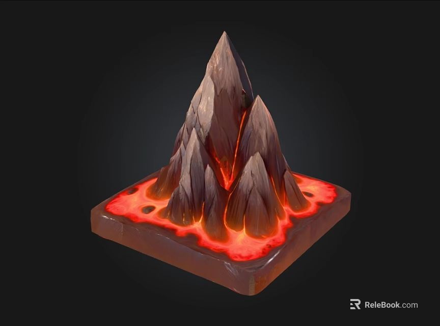 Cone Shaped Volcanic Terrain With Flowing Magma And Rocky Texture 3d model 
