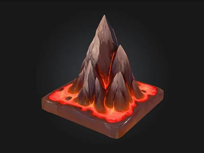 Cone Shaped Volcanic Terrain With Flowing Magma And Rocky Texture 3d model