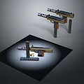 Three Mechanical Firearm Models Showcasing Barrel Magazine and Assembled Components