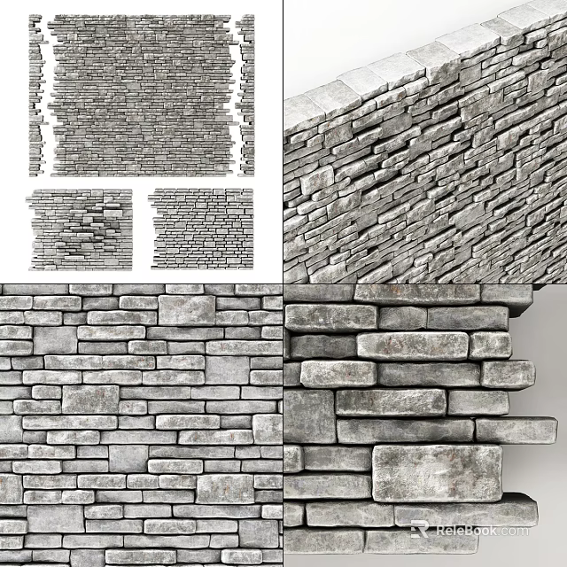 Gray Textured Stone Feature Wall With Natural Masonry Design And Cladding Patterns 3d model 