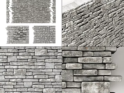 Gray Textured Stone Feature Wall With Natural Masonry Design And Cladding Patterns 3d model