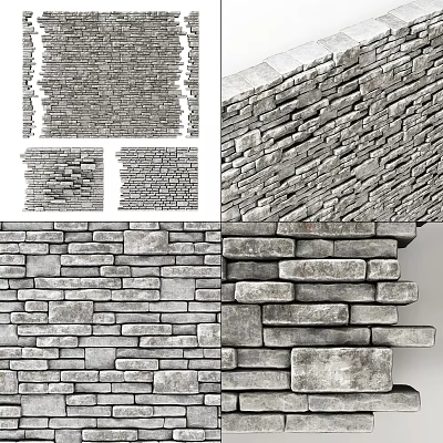 Gray Textured Stone Feature Wall With Natural Masonry Design And Cladding Patterns 3d model