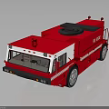 Red and White Fire Truck with Black Firefighting Equipment on Top and Shiny Surfaces