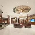 Modern Milan Clothing Store Interior With Circular Ceiling Art And Brown Sofas