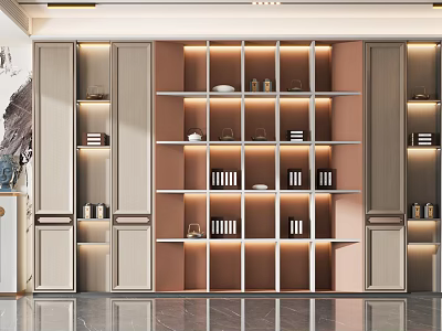 Modern Decorative Cabinet With Lighting And Display Items 3d model