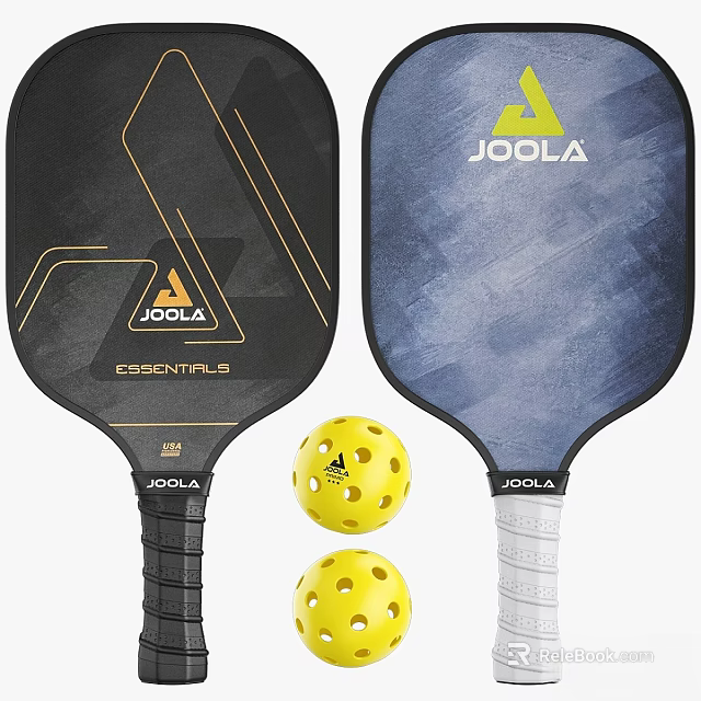 JOOLA Essential Pickleball Paddles With Yellow Balls And Black Blue Design 3d model 