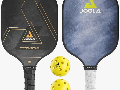 JOOLA Essential Pickleball Paddles With Yellow Balls And Black Blue Design 3d model