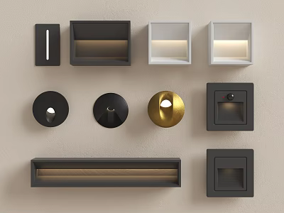 Modern Wall Lights And Recessed Lighting Fixtures With Various Shapes And Colors 3d model