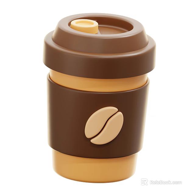 Takeaway Coffee Cup With Brown Lid And Sleeve Featuring Coffee Bean Design For Hot Beverage 3d model 