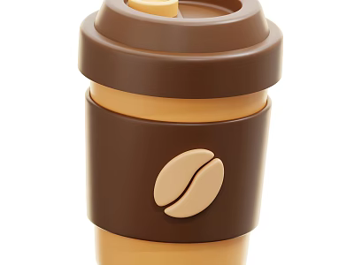 Takeaway Coffee Cup With Brown Lid And Sleeve Featuring Coffee Bean Design For Hot Beverage 3d model