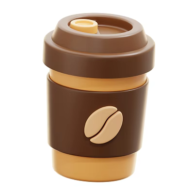 Takeaway Coffee Cup With Brown Lid And Sleeve Featuring Coffee Bean Design For Hot Beverage 3d model