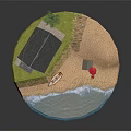 Beach House With Gray Roof White Exterior Palm Tree And Sand Beach Near Blue Sea