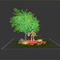 Woman Standing Under Green Tree With Sword On Grassy Area With Stones
