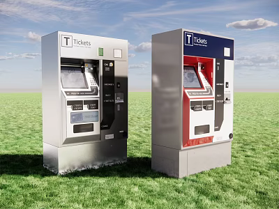 Ticket Vending Machines Standing On Green Grass Field With Blue Sky 3d model