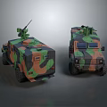 Camouflaged Military Armored Vehicles With Roof Mounted Weaponry In Dual Views