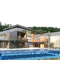 Modern Detached Villa With Glass Facade Swimming Pool Terrace And Landscaped Garden
