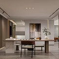 Elegant Modern Interior With Staircase Marble Steps Decorative Sculpture LED Lighting Strips And Wall Decor