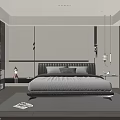 Modern Bedroom Interior With Paneled Walls Black Headboard Bedside Tables And Pendant Lights