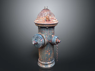 Vintage Rusted Fire Hydrant Decorative Living Accessory With Ornate Top And Metal Chain 3d model