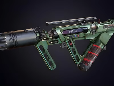Futuristic Green And Black HELIX Weapon With Scope Magazine And Display Screen 3d model
