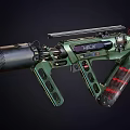 Futuristic Green And Black HELIX Weapon With Scope Magazine And Display Screen