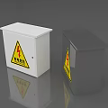 White And Silver Electrical Distribution Boxes Featuring Lightning Hazard Warning Signs