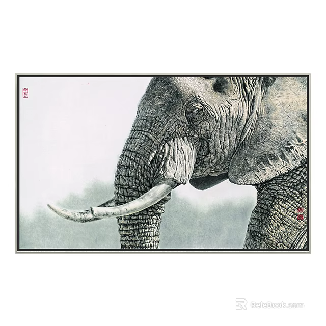 Artistic Elephant Animal Painting With Detailed Tusks Skin Texture And Natural Background 3d model 