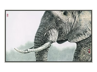 Artistic Elephant Animal Painting With Detailed Tusks Skin Texture And Natural Background 3d model