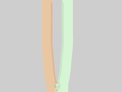 Colorful Two Tone Zipper Design With Metal Slider And Teeth On Grey Background 3d model