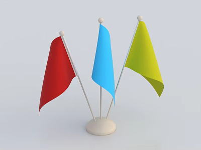 Colorful Small Decorative Flags with Red Blue Yellow and White Base 3d model